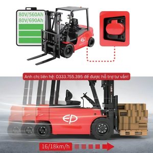 Bình Lithium lớn, sạc nhanh. Tốc độ vận hành nhanh chóng trong kho xưởng.